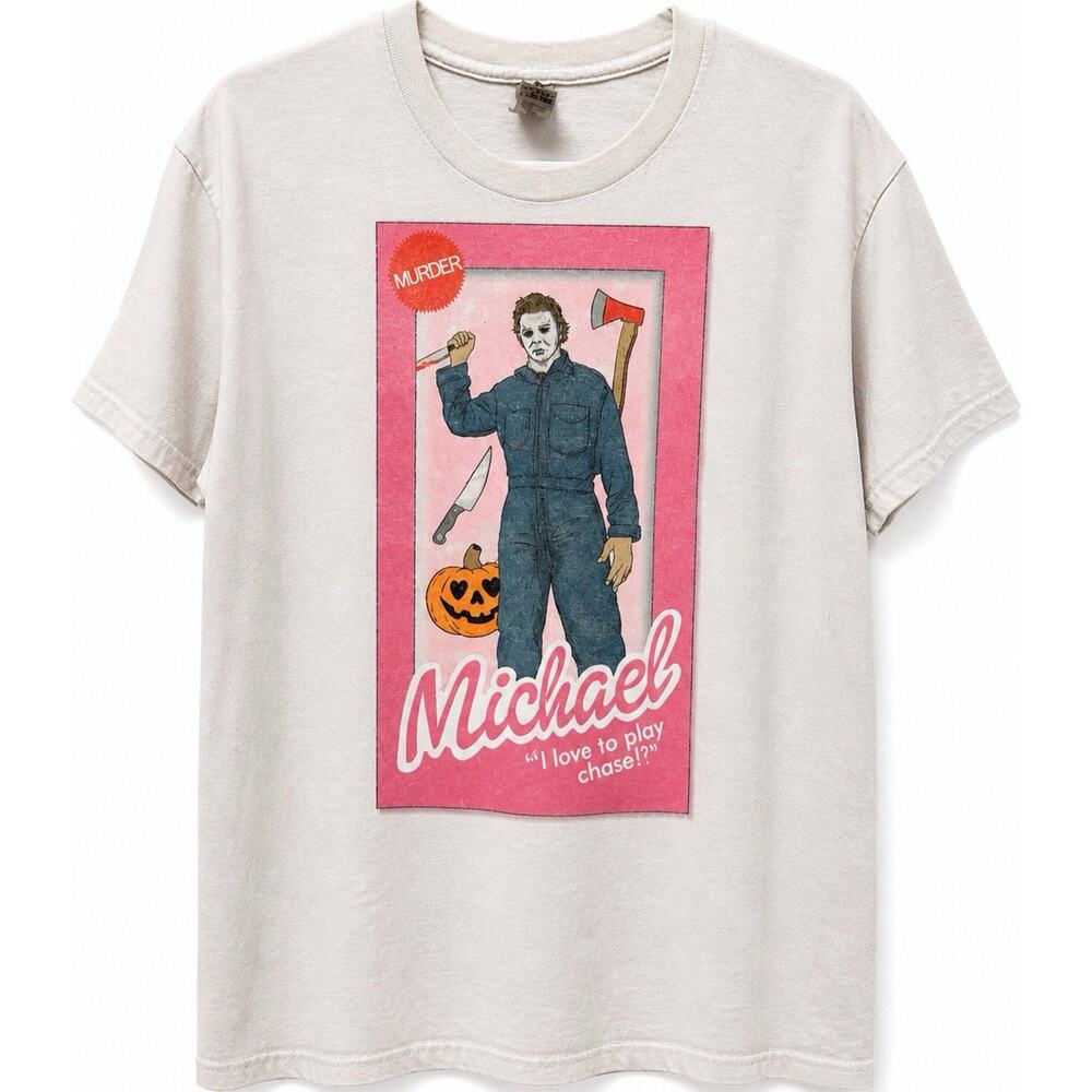 Beige Graphic Michael Halloween Horror Cotton Men's Short Sleeve T-Shirt
